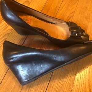 Miz Mooz black leather wedge. Size 8 fits 8 1/2 9